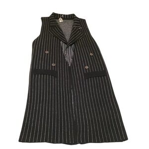 Striped Sleeveless Long Drape Sweater Vest Black White Double Breasted Unbranded